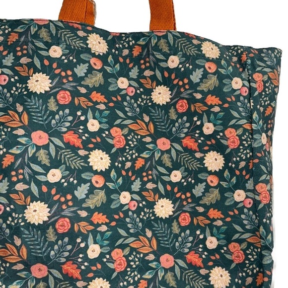 Floral Tote Bag with Orange Handles - Picture 13 of 15